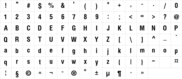 HeliosCond Bold Character Map HeliosCond Bold Character Map