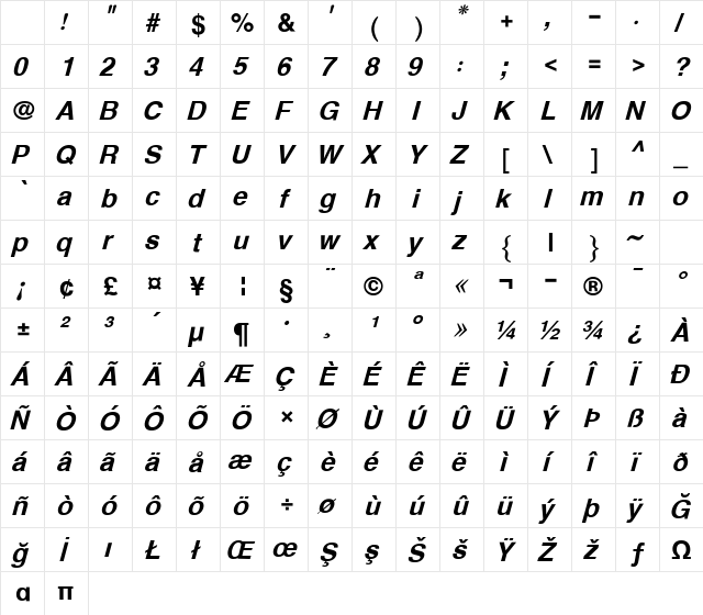 XB Riyaz Bold Italic Character Map