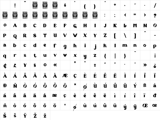 Burchelli Regular Character Map
