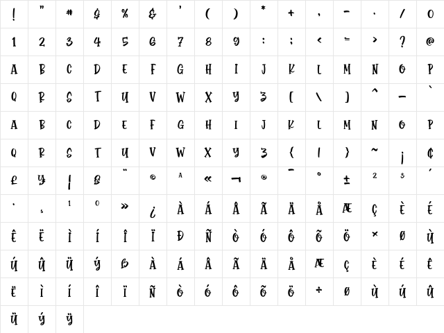 Monstora Regular Character Map Monstora Regular Character Map
