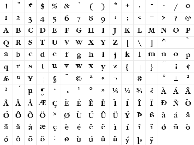 Garamond Handtooled ITC OS Regular Character Map Garamond Handtooled ITC OS Regular Character Map
