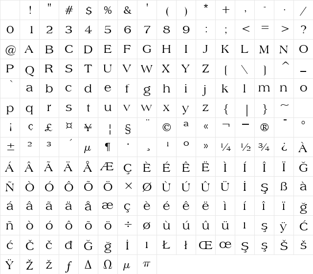 00800 Regular Character Map