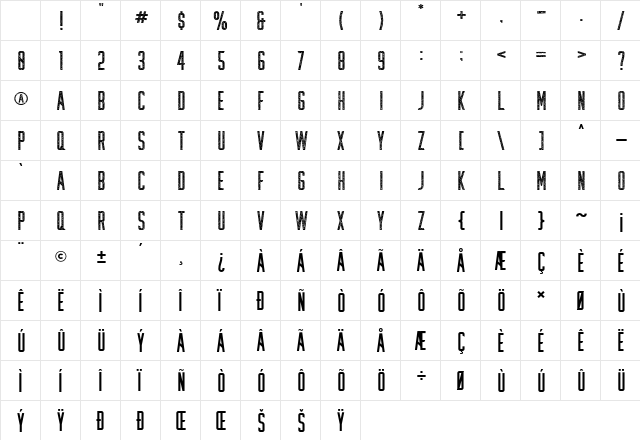 Lakers Bold Character Map