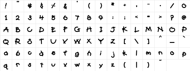 PC Kid Regular Character Map PC Kid Regular Character Map