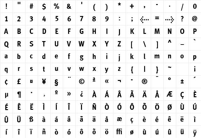 MetroMeta Bold Character Map