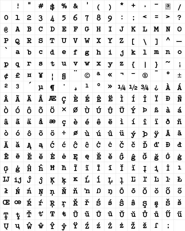 Typo Writer Demo Bold Character Map