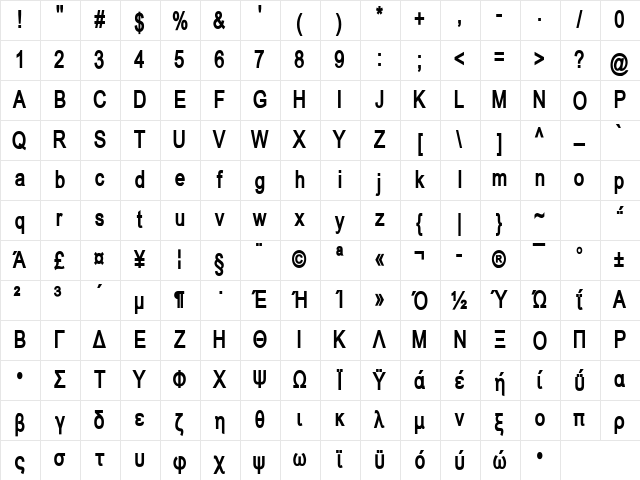 HellasArial Condensed Bold Character Map