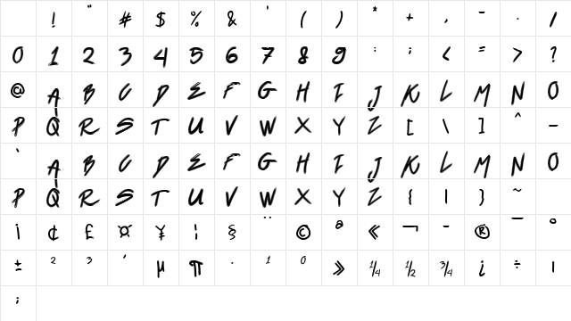 Black Venom Regular Character Map