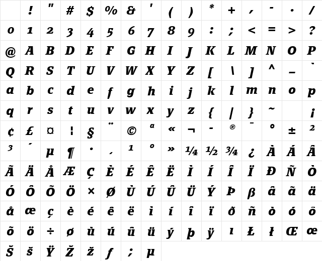 PageSerif-BoldItalic Regular Character Map