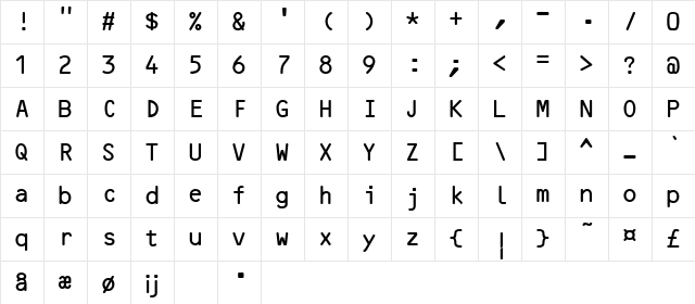 WASP OCR B Regular Character Map