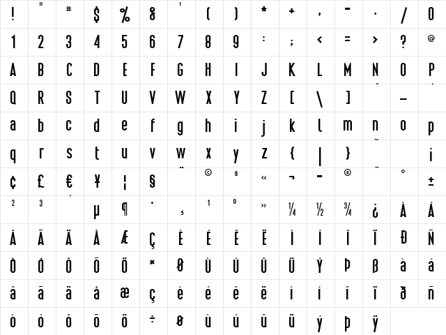 Pacific Standard Bold Character Map