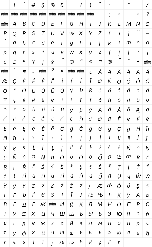Kabrio Light Italic Character Map Kabrio Light Italic Character Map