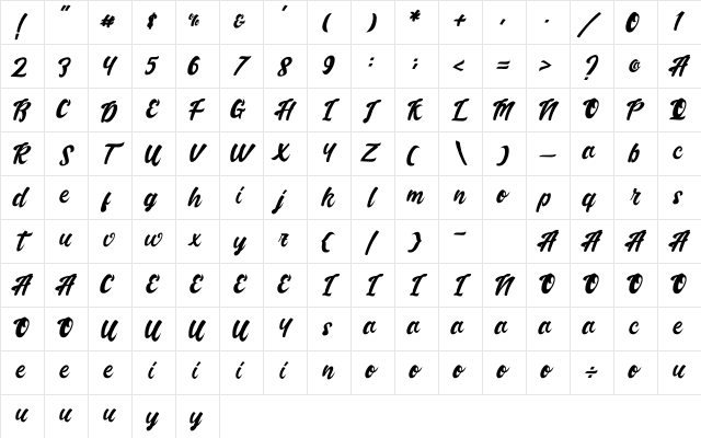 Handletterink Regular Character Map
