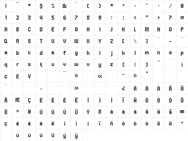 UNDAVertical Regular Character Map
