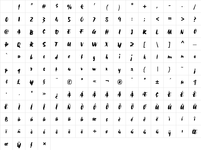 BolideScript Regular Character Map BolideScript Regular Character Map
