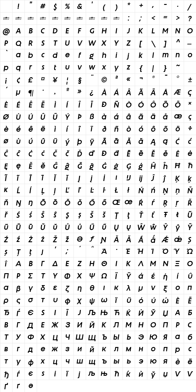 Unigeo64 Trial Semibold Italic Character Map