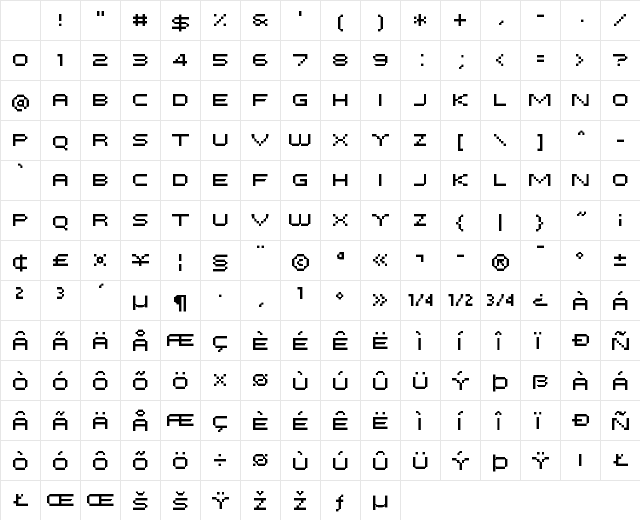 FFF Atlantis Condensed Regular Character Map