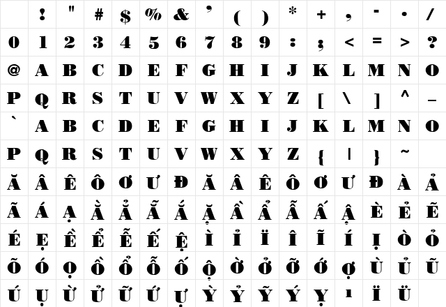 .VnBodoniH Regular Character Map