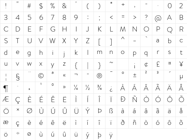 Brandon Text Light Regular Character Map Brandon Text Light Regular Character Map
