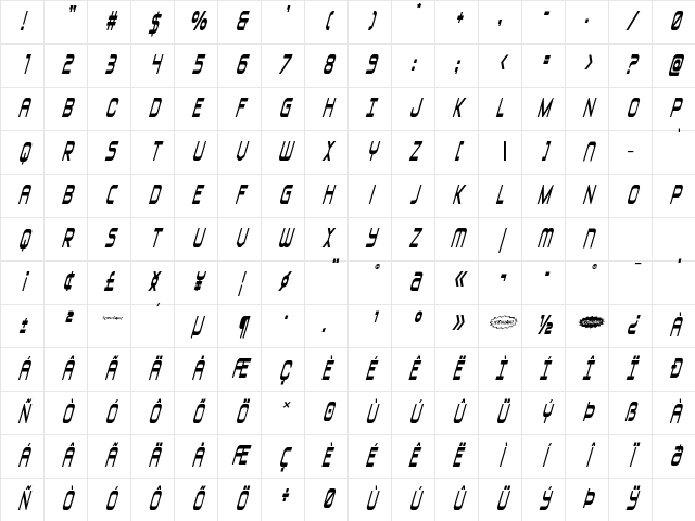 Blizzard Shaft Italic Regular Character Map Blizzard Shaft Italic Regular Character Map