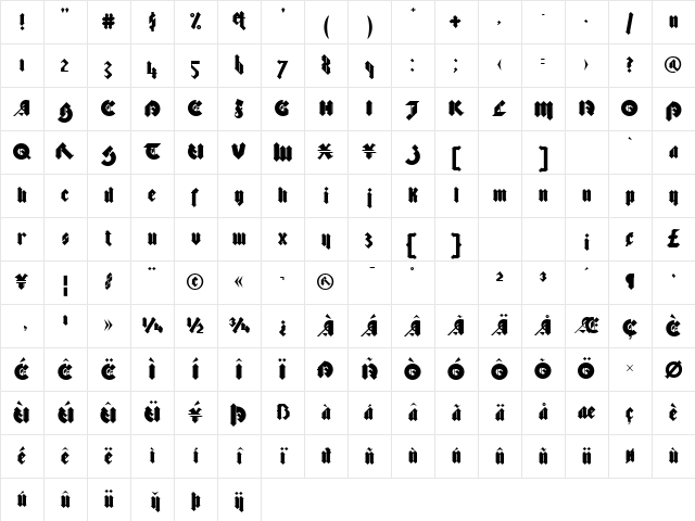 Bastard ExtraBold Character Map