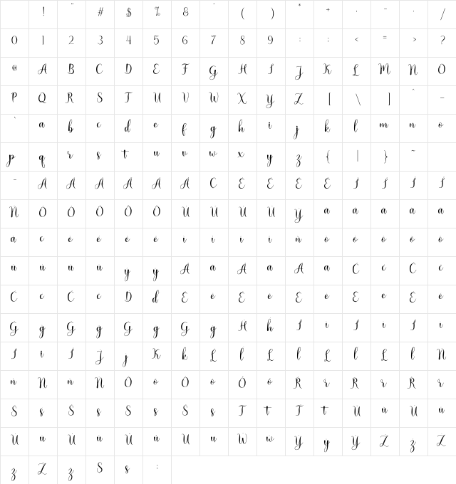 Nattalia Regular Character Map Nattalia Regular Character Map