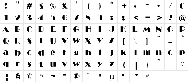 BroadwayC Regular Character Map BroadwayC Regular Character Map