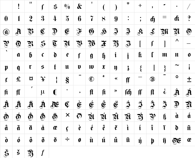 DS Fette Kanzlei Regular Character Map DS Fette Kanzlei Regular Character Map