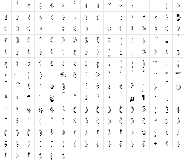 a_Technocrat3DFnt Regular Character Map a_Technocrat3DFnt Regular Character Map