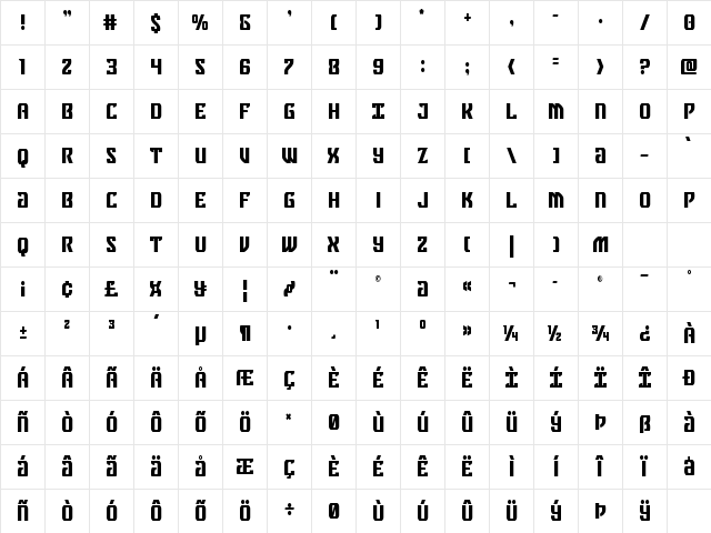 Federal Blue Condensed Condensed Character Map