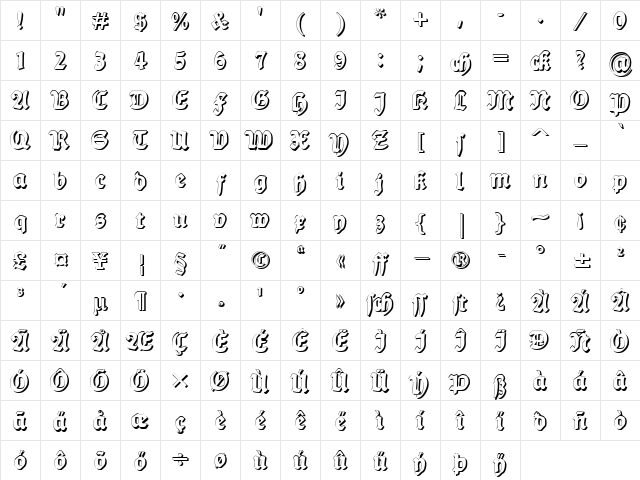 DS Ballade Shadow Regular Character Map DS Ballade Shadow Regular Character Map