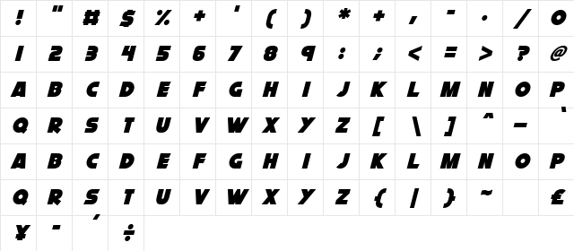 Cryogenix Italic Character Map