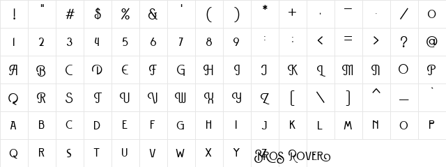 Bros Rover Regular Character Map Bros Rover Regular Character Map