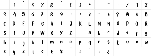 Baby Pilot Regular Character Map