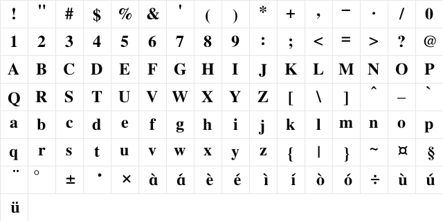 FZXiaoBiaoSong-B05S Regular Character Map