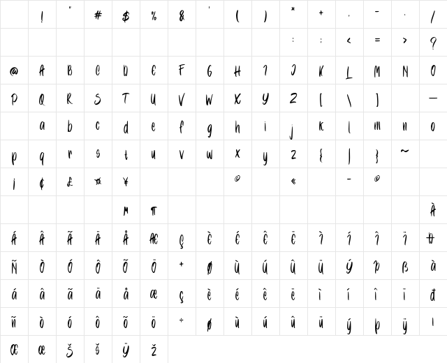 Xambora Regular Character Map
