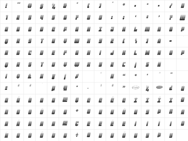 Homebase Gradient Italic Regular Character Map
