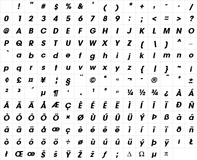 AvantGarde LT Medium Bold Italic Character Map AvantGarde LT Medium Bold Italic Character Map