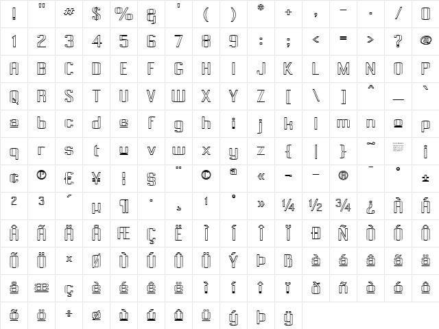 Pecot Upper Outline Regular Character Map