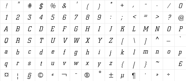 ColiseumLightC Italic Character Map