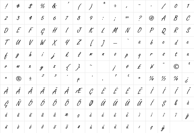 Freestyle Script Regular Character Map