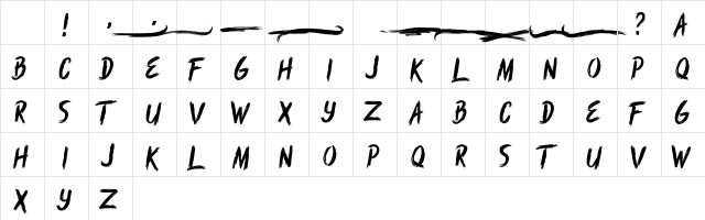 Rush Brush Regular Character Map
