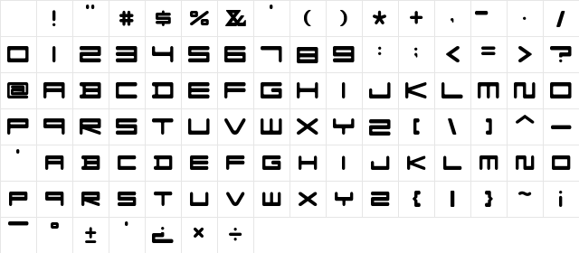 F-Zero GX Venue Font Regular Character Map