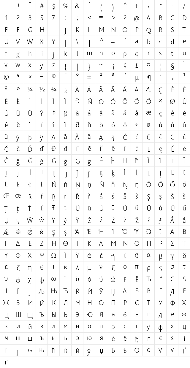 BlissPro Regular Character Map