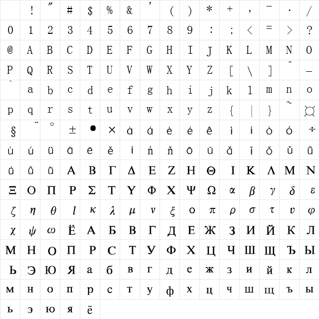 YouYuan Regular Character Map YouYuan Regular Character Map
