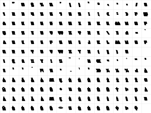 Contour of Duty Leftalic Italic Character Map
