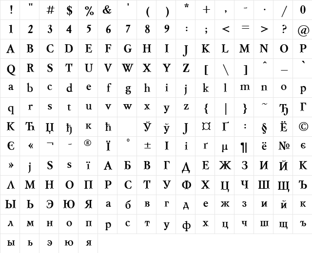 MyslCTT Bold Character Map MyslCTT Bold Character Map