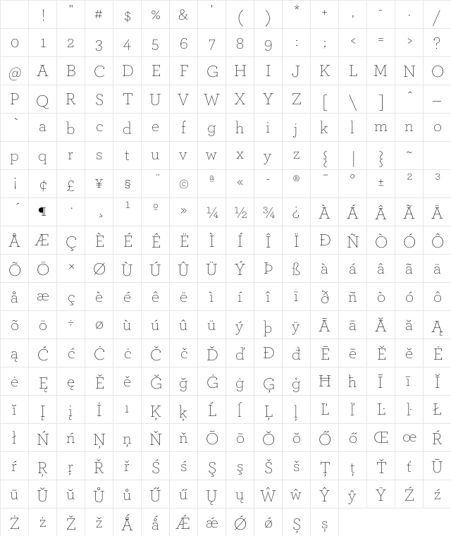 ArcherPro Extra Light Character Map ArcherPro Extra Light Character Map