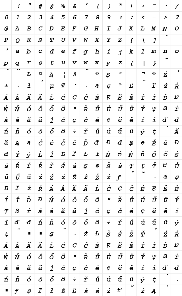 CourierEe Bold Italic Character Map CourierEe Bold Italic Character Map
