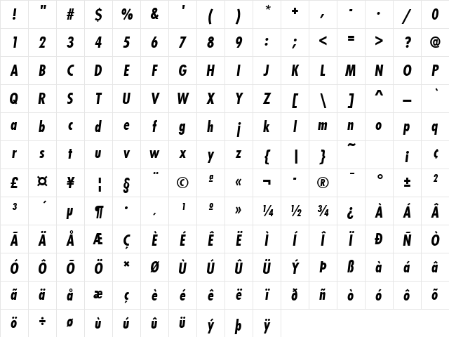 FuturaTBolCon Italic Character Map FuturaTBolCon Italic Character Map